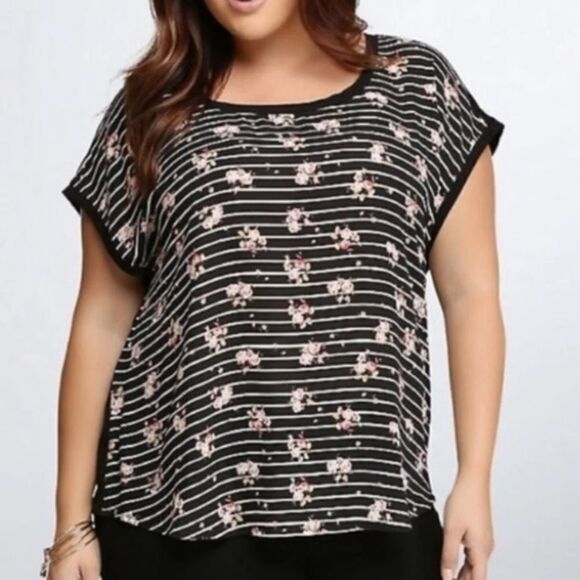 Floral striped Torrid tee with solid black back - Picture 4 of 4